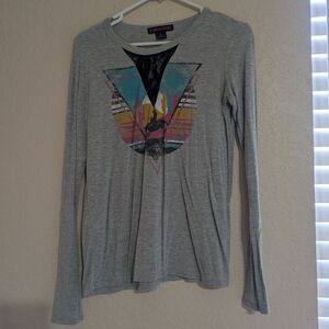 Rock & Roll Cowgirl Gray Graphic Long Sleeve Tee